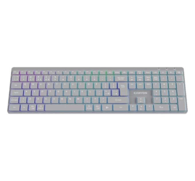 Canyon Клавіатура Canyon HKB-W11 Slim Dual Mode Wireless/Bluetooth RGB UA Grey (CNS-HBTK11G)