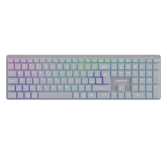 Canyon Клавіатура Canyon HKB-W11 Slim Dual Mode Wireless/Bluetooth RGB UA Grey (CNS-HBTK11G)