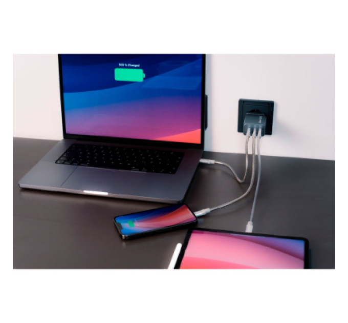 Verbatim Зарядний пристрій Verbatim GaN 65 W 3 ports (2xUSB-C-65 W /USB-A -3.0) (32201)