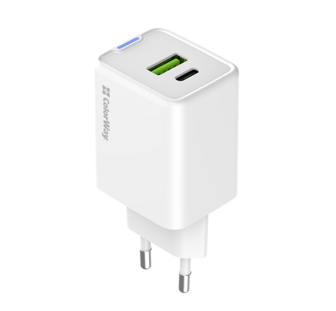 ColorWay Мережевий зарядний пристрій ColorWay GaN Mini 45W PD Port PPS USB (Type-C PD + USB QC4.0) White (CW-CHS060PD-WT)