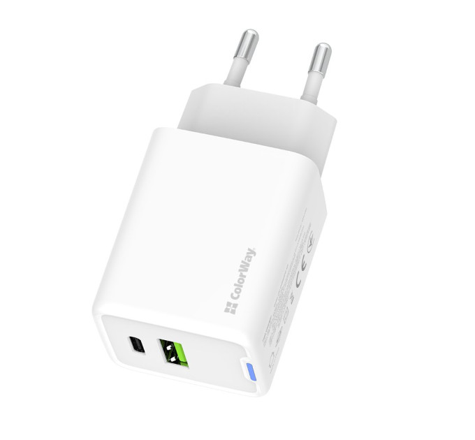 ColorWay Мережевий зарядний пристрій ColorWay GaN Mini 45W PD Port PPS USB (Type-C PD + USB QC4.0) White (CW-CHS060PD-WT)
