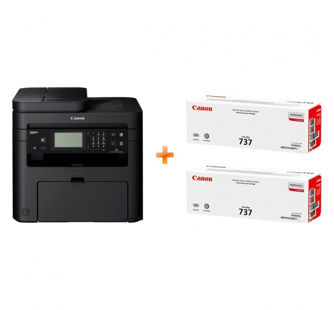 Canon Багатофункційний пристрій А4 ч/б Canon i-SENSYS MF237w з Wi-Fi (1418C170AA) + 2 картриджа Canon 737