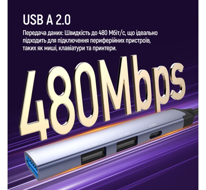 ColorWay Концентратор СolorWay USB-A/USB-C 4-в-1 USB2.0х2/USB3.0/USB-C2.0 (CW-HUB06)