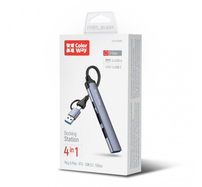 ColorWay Концентратор СolorWay USB-A/USB-C 4-в-1 USB2.0х2/USB3.0/USB-C2.0 (CW-HUB06)