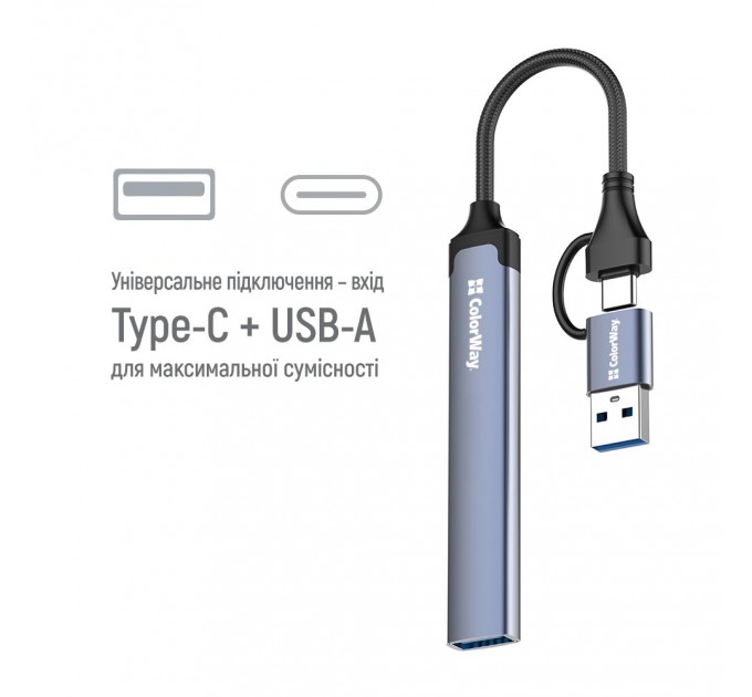 ColorWay Концентратор СolorWay USB-A/USB-C 4-в-1 USB2.0х2/USB3.0/USB-C2.0 (CW-HUB06)