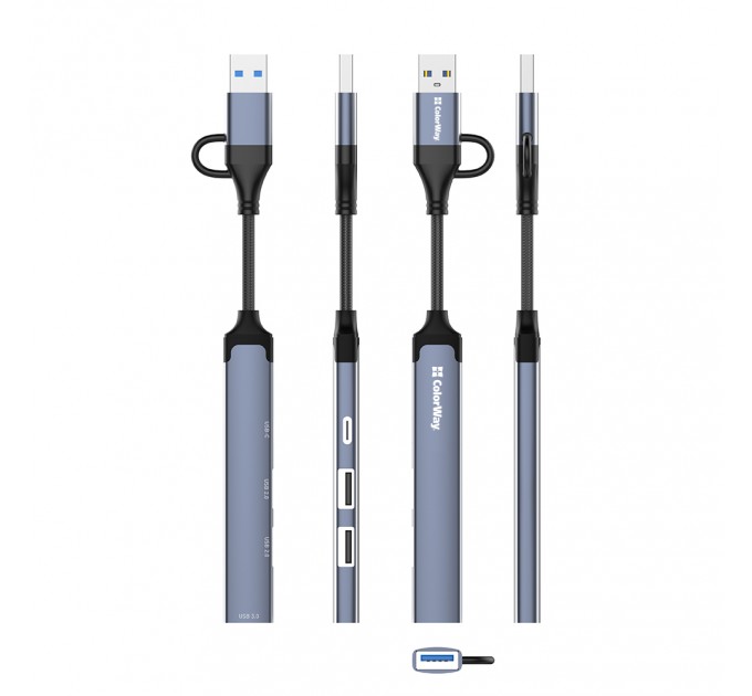 ColorWay Концентратор СolorWay USB-A/USB-C 4-в-1 USB2.0х2/USB3.0/USB-C2.0 (CW-HUB06)