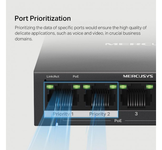 Mercusys 5-портовий настільний гігабітний комутатор з 4 портами РоЕ, MS105GP MERCUSYS