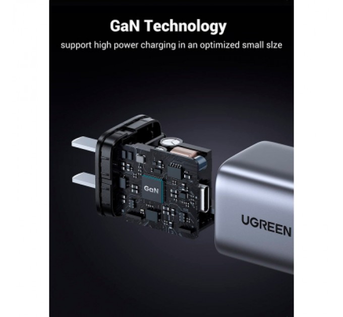 Ugreen Зарядний пристрій Ugreen 1xUSB 30W Gan Type-C PD Nexode Mini Grey CD319 (90666)