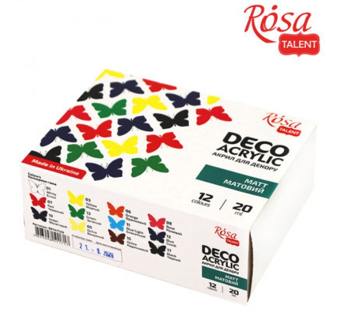 Rosa Акрилові фарби Rosa для декору матові 12 кол по 20 мл (4823098511717)