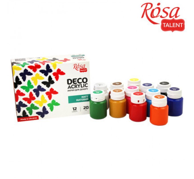 Rosa Акрилові фарби Rosa для декору матові 12 кол по 20 мл (4823098511717)
