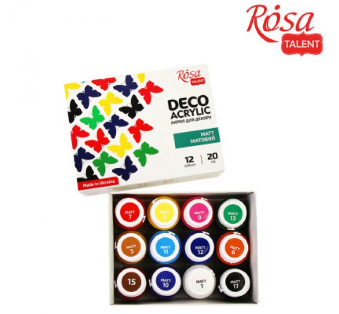Rosa Акрилові фарби Rosa для декору матові 12 кол по 20 мл (4823098511717)