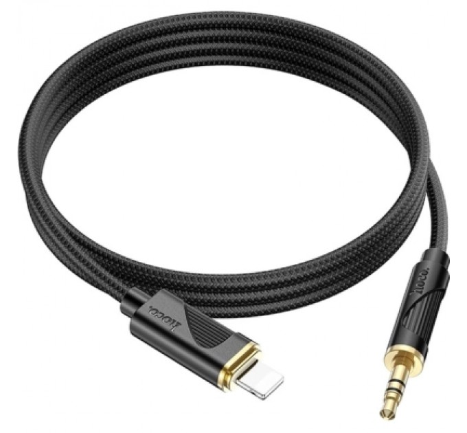 HOCO Кабель мультимедійний Lightning to 3.5mm M 1.0m silicone black HOCO (6942007625494)