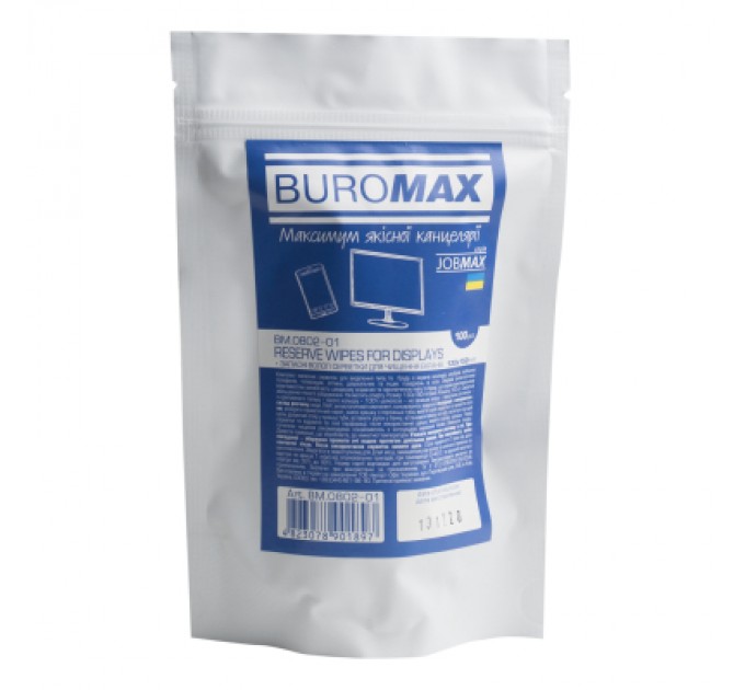 Buromax Серветки Buromax JOBMAX Wet wipes for DISPLAYS 100pcs, plastic pouch (BM.0802-01)