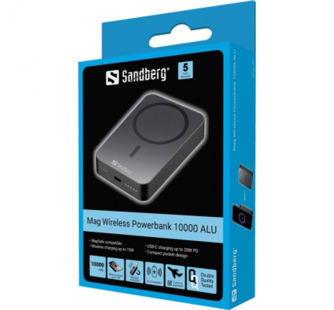 Sandberg Батарея універсальна Sandberg 10000mAh 20W Magnetic Wireless Qi 15W (420-97)