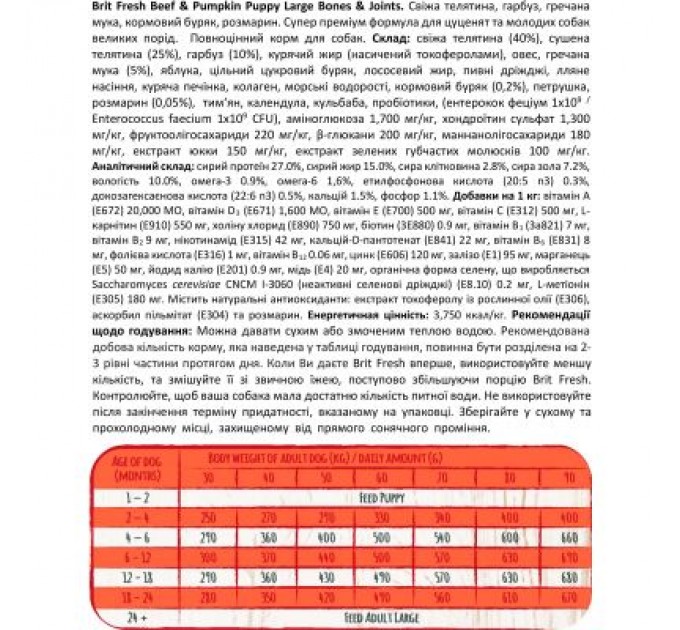 Brit Fresh Сухий корм для собак Brit Fresh Beef/Pumpkin Puppy Large 2.5 кг (8595602530762)