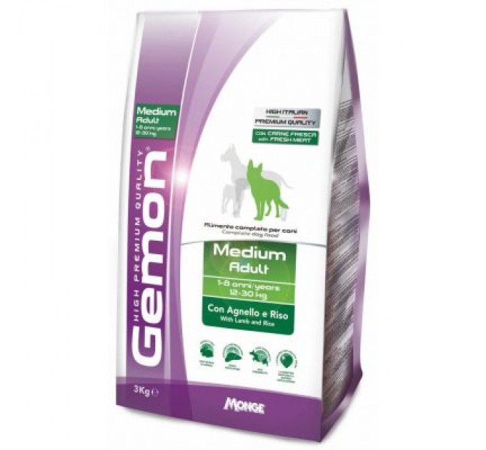 Gemon Сухий корм для собак Gemon Dog Medium adult ягня з рисом 3 кг (8009470386111)