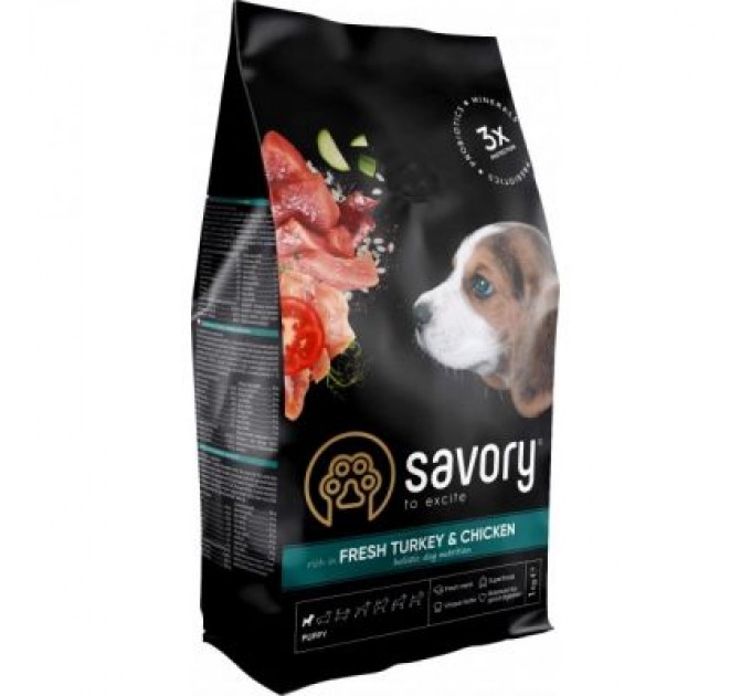 Savory Сухий корм для собак Savory Puppy rich in Fresh Turkey and Chicken 3 кг (4820232630297)