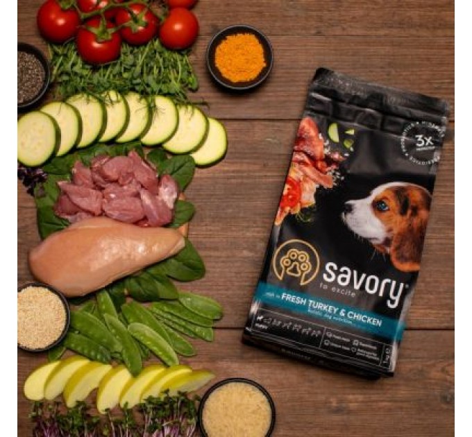 Savory Сухий корм для собак Savory Puppy rich in Fresh Turkey and Chicken 3 кг (4820232630297)