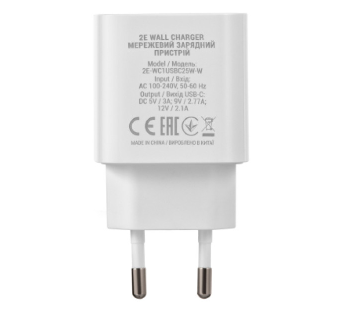 2E Зарядний пристрій 2E 25W USB-C PD white (2E-WC1USBC25W-W)
