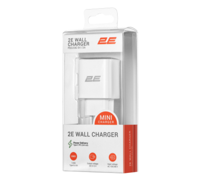 2E Зарядний пристрій 2E 25W USB-C PD white (2E-WC1USBC25W-W)