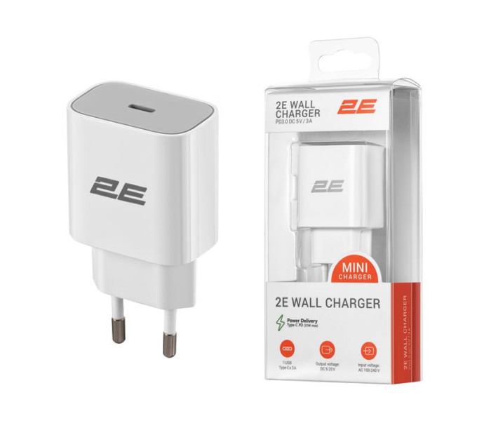 2E Зарядний пристрій 2E 30W USB-C PD white (2E-WC1USBC30W-W)