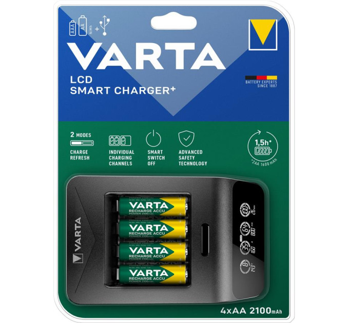 Varta Зарядний пристрій для акумуляторів Varta LCD Smart Plus CHARGER +4*AA 2100 mAh (57684101441)