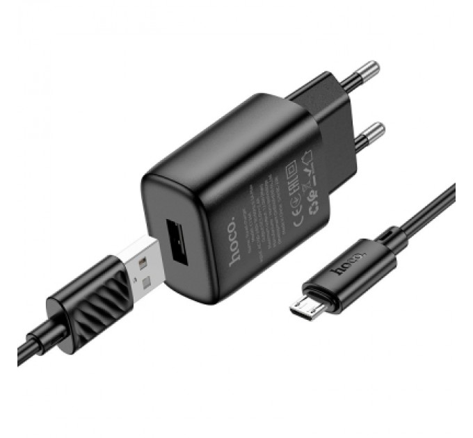 HOCO Зарядний пристрій HOCO C134A Solid USB + cable USB to Micro 5P Black (6942007621335)