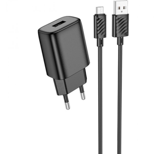 HOCO Зарядний пристрій HOCO C134A Solid USB + cable USB to Micro 5P Black (6942007621335)