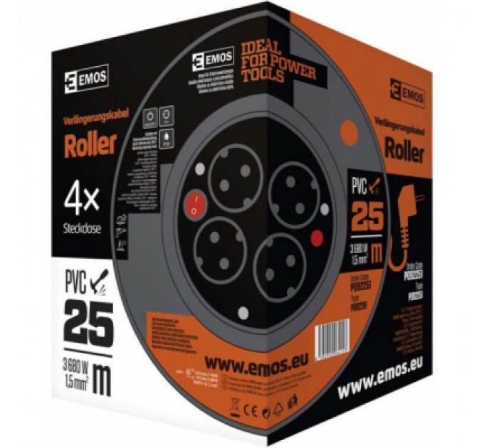 EMOS Мережевий подовжувач EMOS катушка 4 роз., 25 м (P092251)