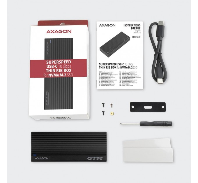 AXAGON Зовнішній металевий корпус USB-C 3.2 Gen 2 для твердотілих накопичувачів  M.2 NVMe AXAGON