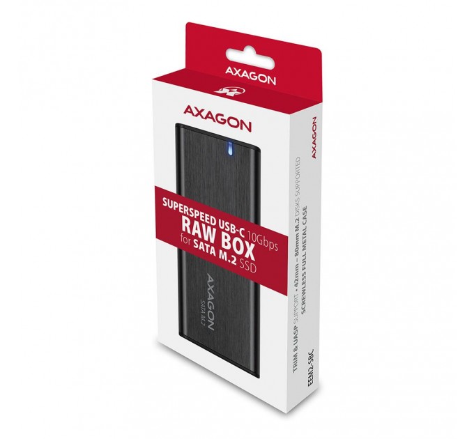AXAGON Зовнішній металевий корпус USB-C 3.2 Gen 2 для SSD-дисків M.2 SATA. Безгвинтове кріплення AXAGON