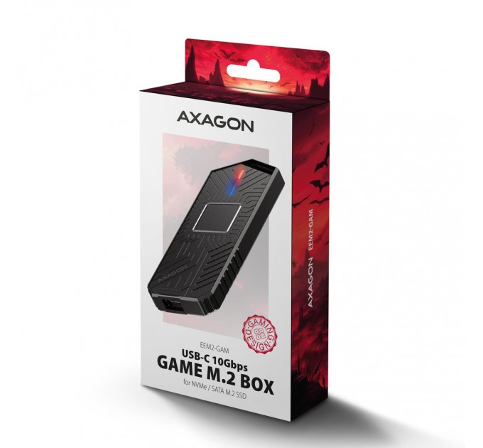AXAGON Зовнішній металевий корпус USB-C 10 Гбит/с для M.2 NVMe и SATA SSD-дисків. Безгвинтове кріплення AXAGON