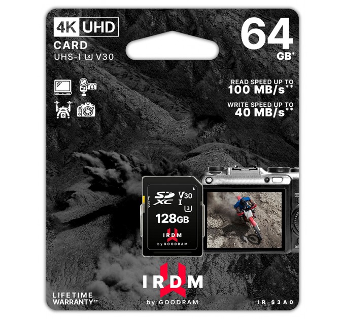 Goodram Карта пам`ятi SDXC  64GB UHS-I/U3 Class 10 Goodram IRDM S3A0 R100/W40MB/s (IR-S3A0-0640R12)