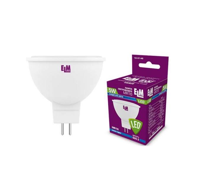 ELM Лампа світлодіодна ELM 5W MR16 GU5.3 4000K (18-0146)