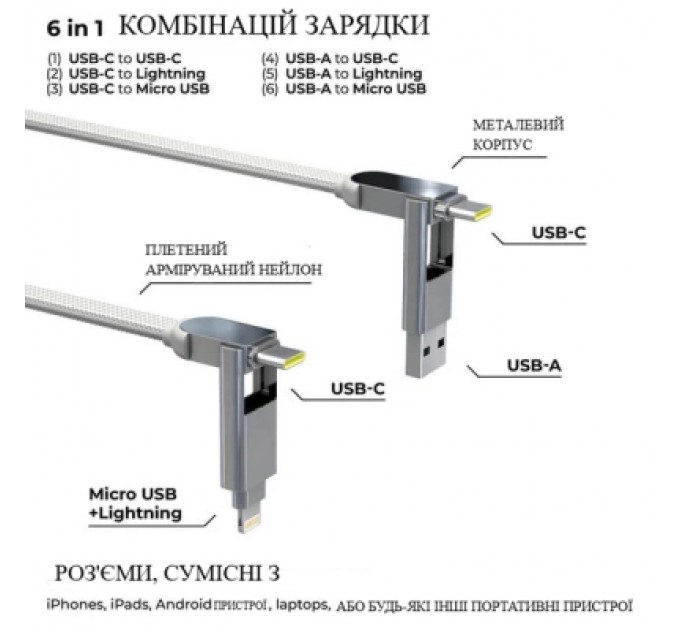 Rolling Square Дата кабель 6in1 inCharge XL 0.3m white Rolling Square (XLS02R)