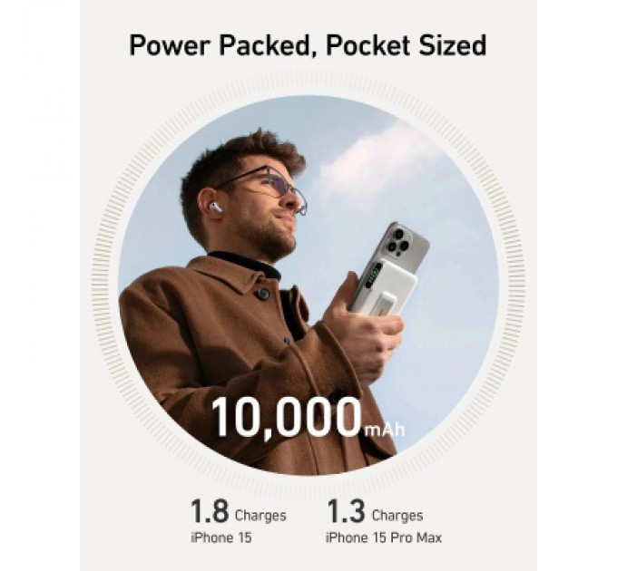 Anker Батарея універсальна Anker MagGo 10000mAh, Qi2/15W, PD, 27W, USB-C, white (A1654G21)