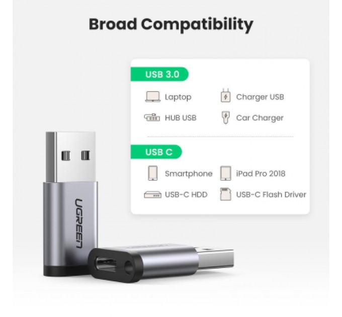 Ugreen Перехідник USB 3.0 AM to USB-C F gray Ugreen (50533)