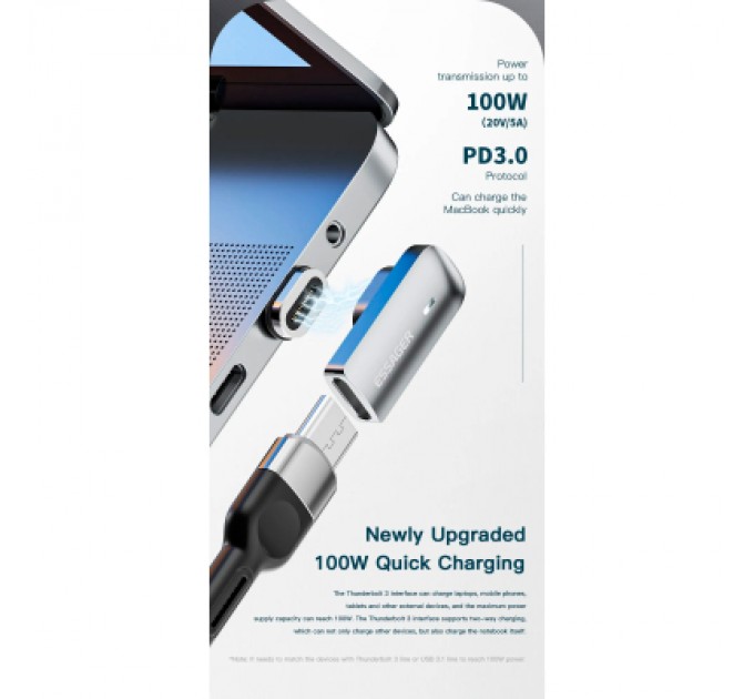 Essager Перехідник USB-C magnetic 20Gbps 4K 90° corner Essager (EZJCX-RJ0G)