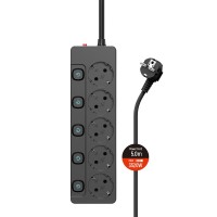 Фільтр живлення СolorWay (CW-PSEA55SBK) 5 розеток, 5м, Black