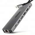 AXAGON Хаб концентратор AXAGON HMC-7HX2 USB-C 5Gbps DUAL 4K DISPLAY 7in1 hub, Grey