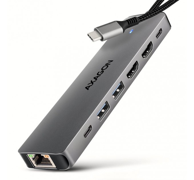 AXAGON Хаб концентратор AXAGON HMC-7HX2 USB-C 5Gbps DUAL 4K DISPLAY 7in1 hub, Grey
