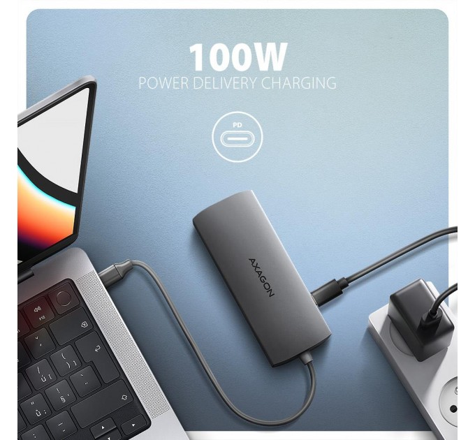 AXAGON Хаб концентратор AXAGON HMC-8HLSA USB-C 5Gbps 9in1 hub, Grey