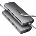 AXAGON Хаб концентратор AXAGON HMC-8HLSA USB-C 5Gbps 9in1 hub, Grey