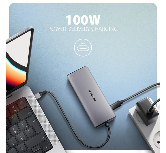 AXAGON Хаб концентратор AXAGON HMC-6G2L USB-C 10Gbps 6in1 hub, Grey