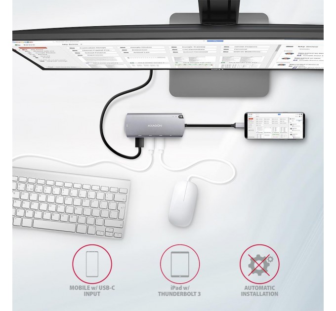 AXAGON Хаб концентратор AXAGON HMC-6M2 SuperSpeed USB-C COMBO 6in1 hub, Grey