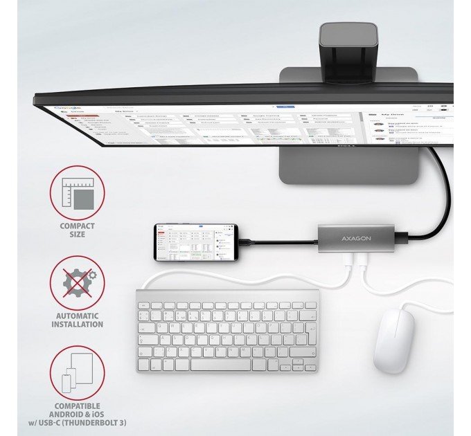 AXAGON Хаб концентратор AXAGON HMC-5G2 USB-C 10Gbps SPEEDSTER 5in1 hub (rev2.0), Grey