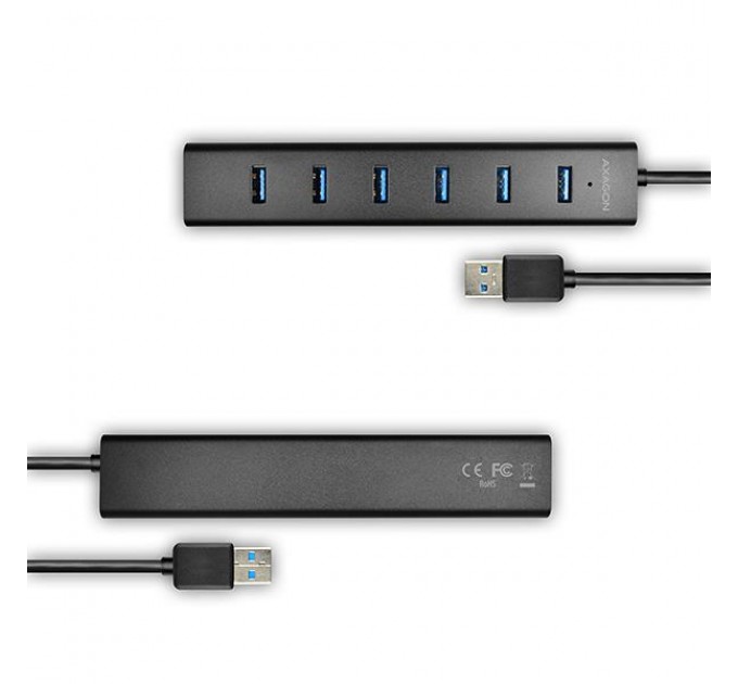 AXAGON Хаб AXAGON HUE-SA7BP USB3.0 CHARGING hub, 40cm USB-A cable, Black