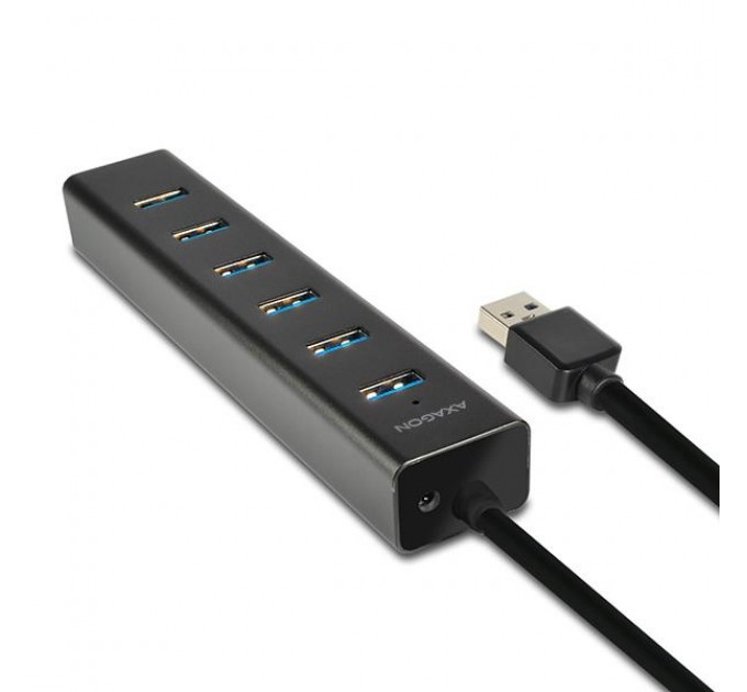 AXAGON Хаб AXAGON HUE-SA7BP USB3.0 CHARGING hub, 40cm USB-A cable, Black