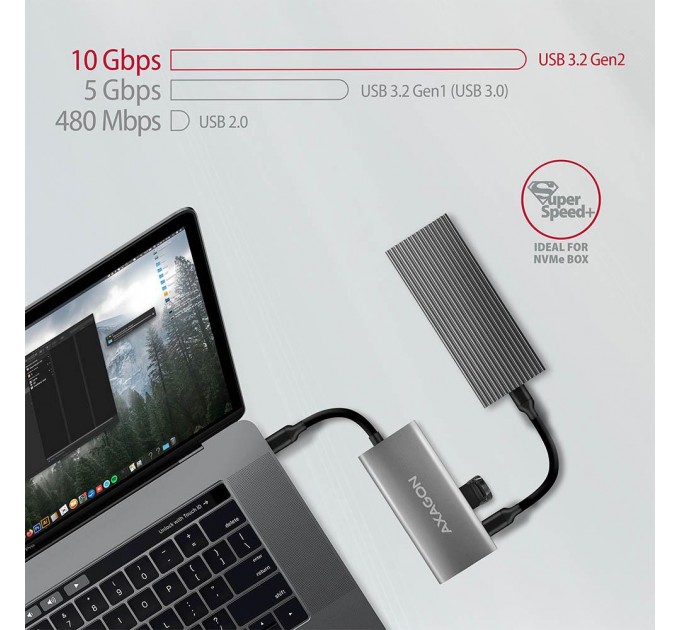 AXAGON Хаб концентратор  AXAGON HMC-4G2 SuperSpeed ​​USB-C 10 Gbps SPEEDSTER 4, Grey