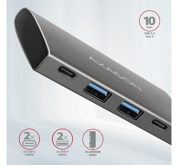 AXAGON Хаб концентратор  AXAGON HMC-4G2 SuperSpeed ​​USB-C 10 Gbps SPEEDSTER 4, Grey